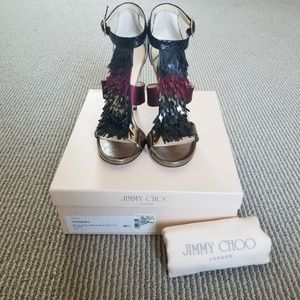 Jimmy Choo Fedora Fringe Boss Babe Sandal Heels